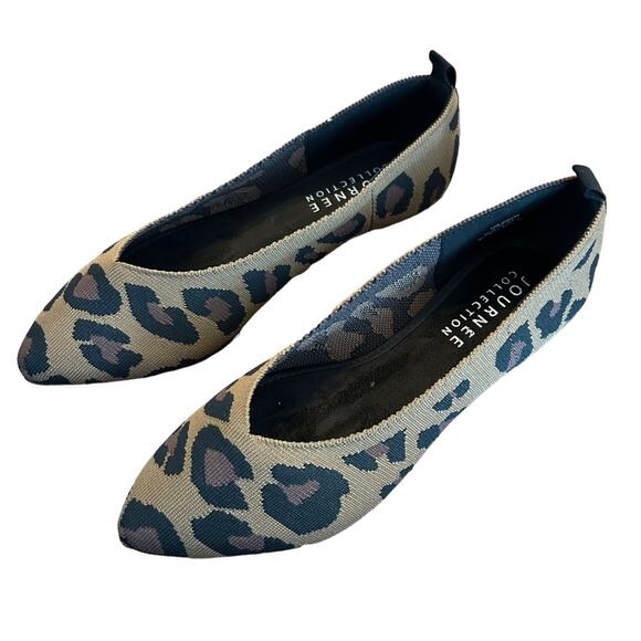 Journee Collection Tayleen Leopard Knit Fabric Pointed Toe Flats Retro NEW 8.5 - Picture 6 of 11